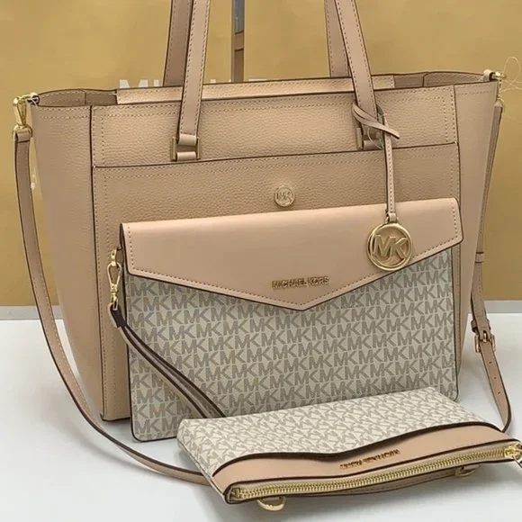 Michael Kors Maisie Large Pebbled Leather 3-in-1 Tote Bag Buff Signature Multi - Picture 12 of 16